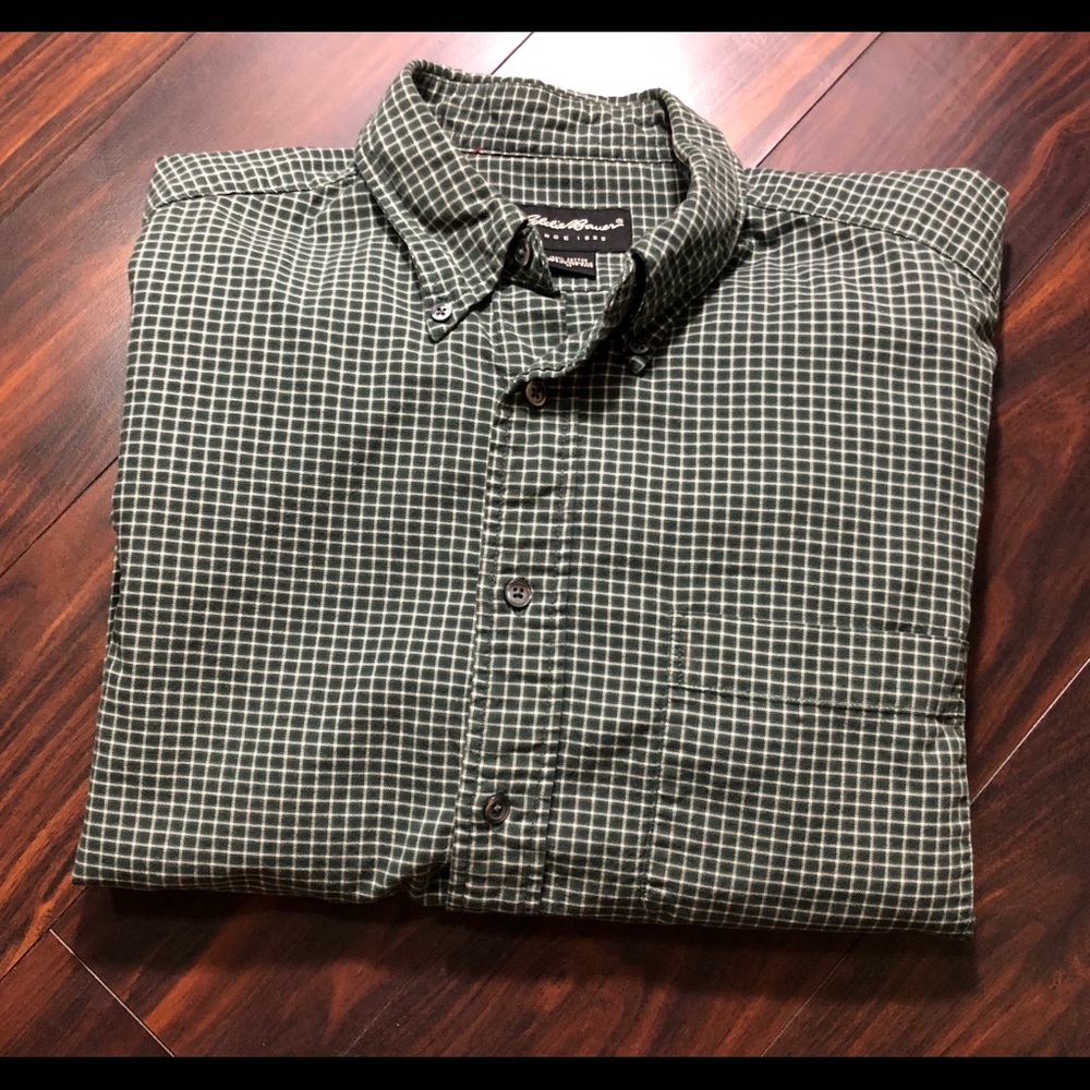 Eddie Bauer Men’s Green Plaid Shirt Medium